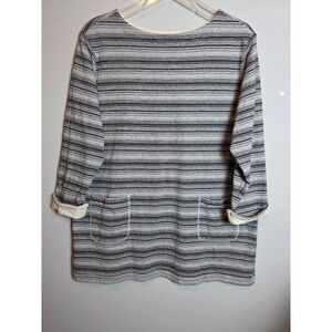Cabernet Striped Long Sleeve Tunic Top Womens L 100% Cotton Coastal‎ Beige Black